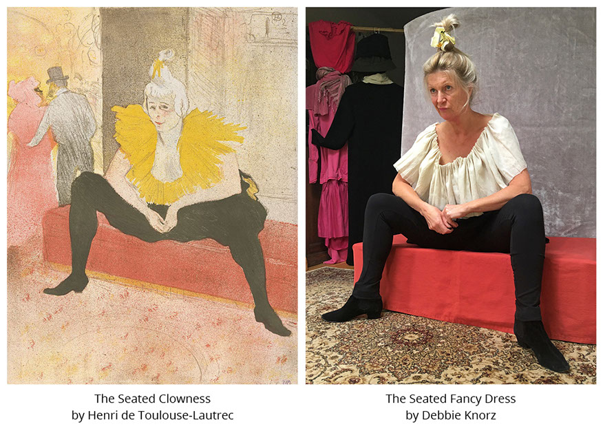 The Seated Clowness by Henri de Toulouse-Lautrec. The Seated Fancy Dress by Debbie Knorz. #all4won #abdnartmuseums